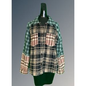 Funky Plaid Heavy Flannel Shirt Women's Large Mystree Brand Great Condition